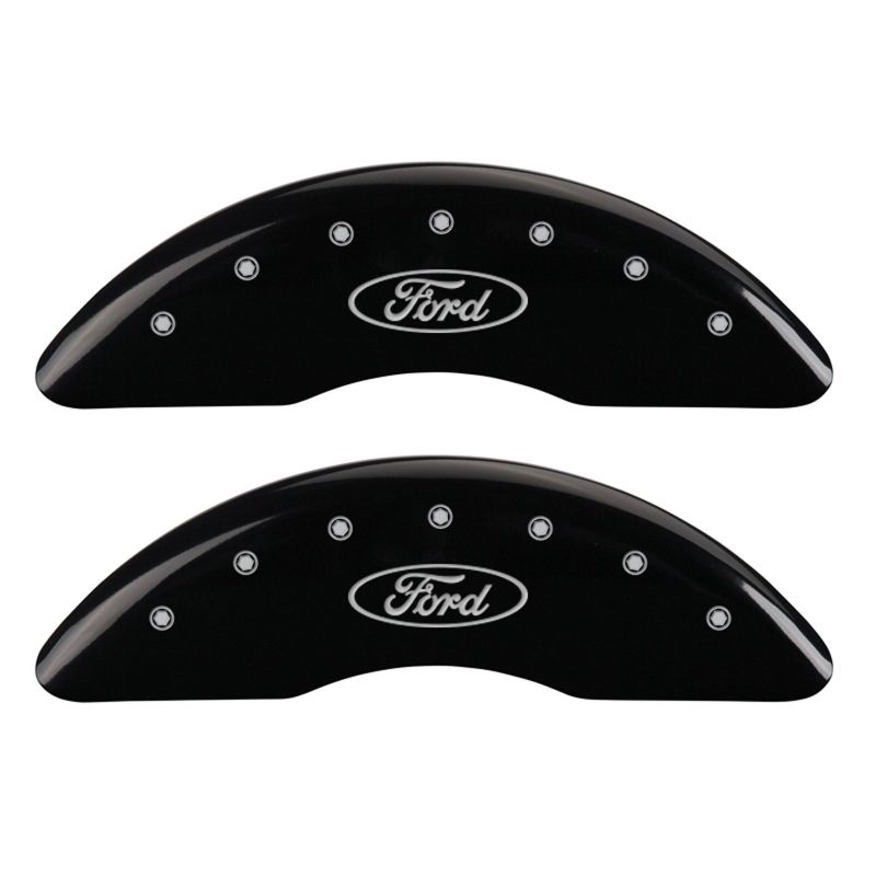MGP 4 Caliper Covers Engraved Front & Rear Oval logo/Ford Black finish silver ch - 10023SFRDBK