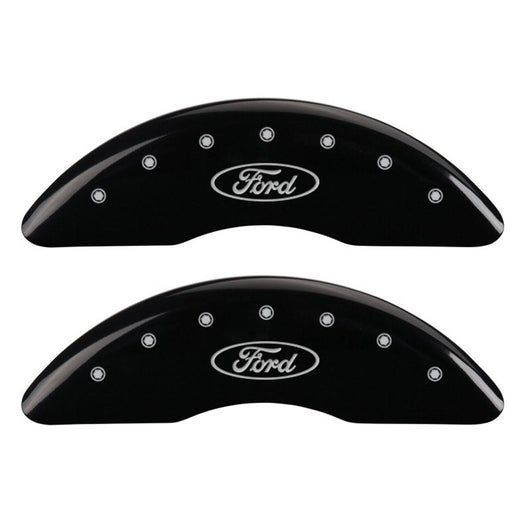 MGP 4 Caliper Covers Engraved Front & Rear Oval logo/Ford Black finish silver ch - 10023SFRDBK