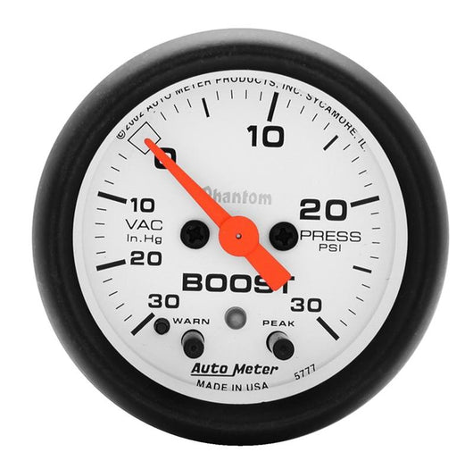 Autometer Phantom 52mm Boost 30 in Hg-Vac/30 PSI FS Electronic Vacuum/Boost w/ Peak Memory & Warning - 5777