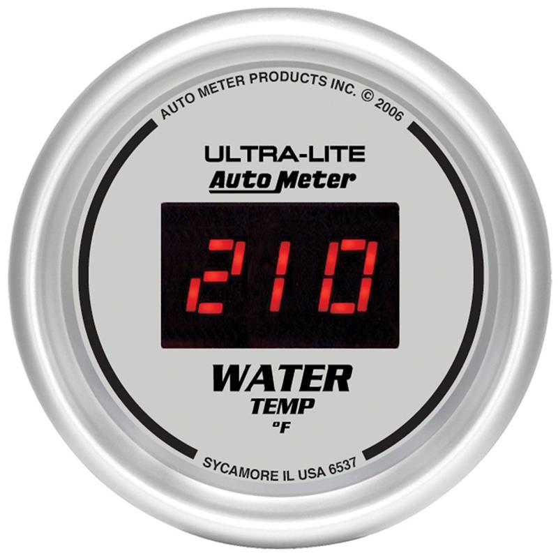 Autometer Ultra-Lite 2-1/16in 340 Deg F Silver Dial Digital w/ Red LED Water Temperature Gauge - 6537