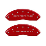 MGP 4 Caliper Covers Engraved Front Gen 5/Camaro Engraved Rear Gen 5/RS Red finish silver ch - 14240SCR5RD