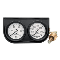 Autometer AutoGage Two-Gauge Console 2-1/16in Mech 0-100 PSI Oil Press/100-280 Deg Water Temp-Black - 2326