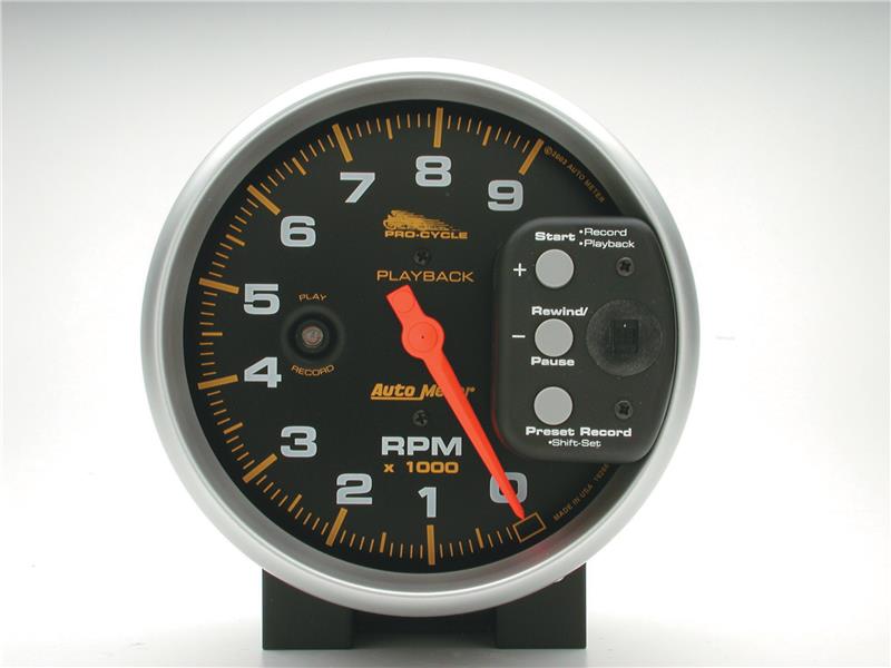 Autometer Pro-Cycle Gauge Tach 5in 9K Rpm Pedestal W/ Rpm Playback Black - 19266