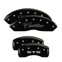 MGP 4 Caliper Covers Engraved Front Cursive/Cadillac Engraved Rear STS Black finish silver ch - 35002SSTSBK