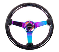 NRG Reinforced Steering Wheel (350mm / 3in. Deep) Classic Blk Sparkle w/4mm Neochrome 3-Spoke Center - RST-036BSB-MC