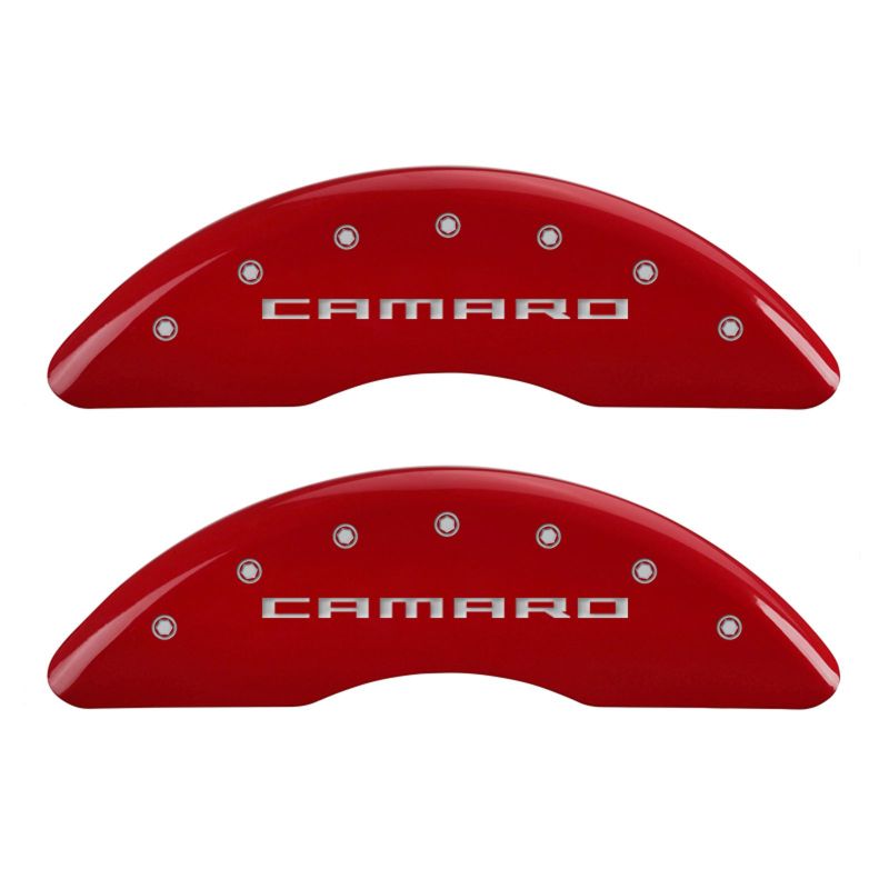 MGP 4 Caliper Covers Engraved Front Gen 5/Camaro Engraved Rear Gen 5/SS Red finish silver ch - 14241SCS5RD
