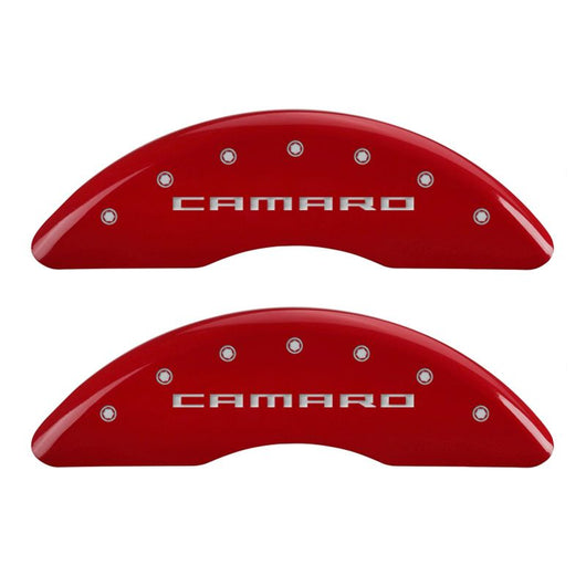 MGP 4 Caliper Covers Engraved Front & Rear Gen 5/Camaro Red finish silver ch - 14241SCA5RD