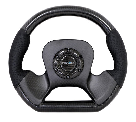 NRG Carbon Fiber Steering Wheel (320mm) CF Center Plate & Two-Tone Carbon w/Leather Trim Handles - ST-X10CF