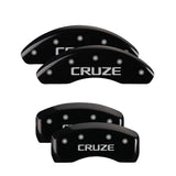 MGP 4 Caliper Covers Engraved Front & Rear Bowtie Black Finish Silver Char 2019 Chevrolet Bolt EV - 14246SBOWBK