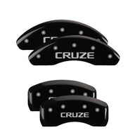 MGP 4 Caliper Covers Engraved Front & Rear Bowtie Black Finish Silver Char 2019 Chevrolet Bolt EV - 14246SBOWBK