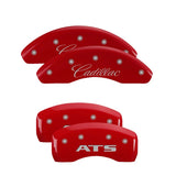 MGP 4 Caliper Covers Engraved Front Cursive/Cadillac Engraved Rear CTS Red finish silver ch - 35010SCTSRD