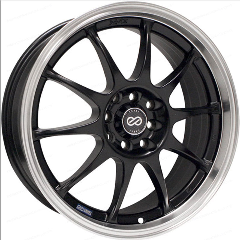 Enkei J10 17x7 5x100 38mm Offset Dia Matte Black w/ Machined Lip Wheel - 409-770-12BK