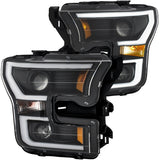 ANZO 2015-2016 Ford F-150 Projector Headlights w/ Plank Style Switchback Black w/ Amber - 111357