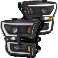 ANZO 2015-2016 Ford F-150 Projector Headlights w/ Plank Style Switchback Black w/ Amber - 111357