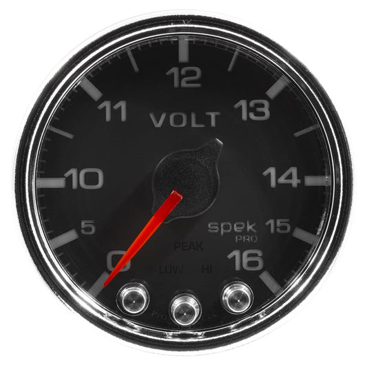 Autometer Spek-Pro Gauge Voltmeter 2 1/16in 16V Stepper Motor W/Peak & Warn Blk/Chrm - P34431