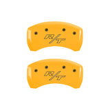 MGP 4 Caliper Covers Engraved Front Cursive/Challenger Engraved Rear RT Yellow finish black ch - 12181SCLRYL