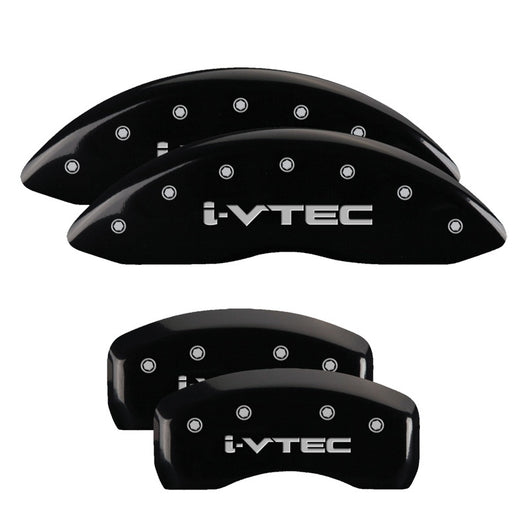 MGP 4 Caliper Covers Engraved Front & Rear I-Vtec Black Finish Silver Char 2016 Acura ILX - 39020SIVTBK