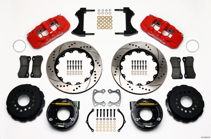 Wilwood AERO4 Rear P-Brake Kit 14.00in Drilled Red Small Ford 2.50in Offset - 140-10949-DR