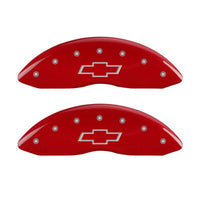 MGP 4 Caliper Covers Engraved Front & Rear Bowtie Red Finish Silver Char 2016 Chevrolet SS - 14245SBOWRD