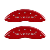 MGP 4 Caliper Covers Engraved Front & Rear Silverado Red finish silver ch - 14002SSILRD