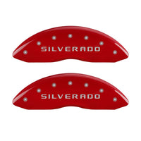 MGP Front set 2 Caliper Covers Engraved Front Silverado Red finish silver ch - 14207FSILRD