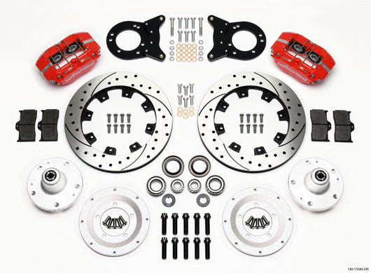Wilwood Dynapro Dust-Boot Front Kit 12.19in Drill Red 1965-1969 Mustang Disc & Drum Spindle - 140-13344-DR