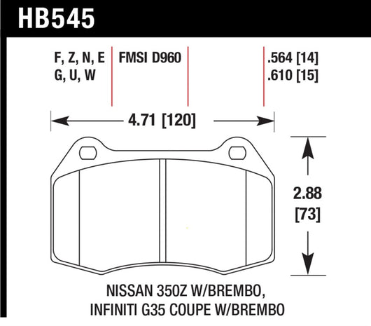 Hawk 03-07 G35/350z/03-06 Sentra Spec V w/ Brembo HPS Street Front Brake Pads - HB545F.564