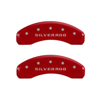 MGP 4 Caliper Covers Engraved Front & Rear Silverado Red finish silver ch - 14005SSILRD
