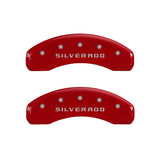 MGP 4 Caliper Covers Engraved Front & Rear Silverado Red finish silver ch - 14002SSILRD