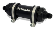 Fuelab 828 In-Line Fuel Filter Long -6AN In/Out 75 Micron Stainless - Black - 82821-1