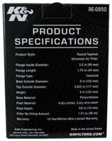 K&N Universal Rubber Filter 3 1/2inch ID FLG / 6inch Base / 4-5/8inch Top / 6inch Height - RE-0950