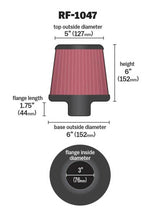 K&N Round Tapered Universal Air Filter 3 inch Flange 6 inch Base 5 inch Top 6 inch Height - RF-1047