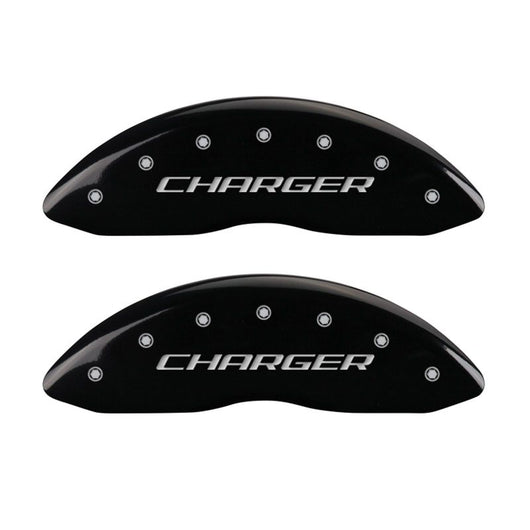 MGP 4 Caliper Covers Engraved Front & Rear Block/Charger Black finish silver ch - 12181SCHBBK