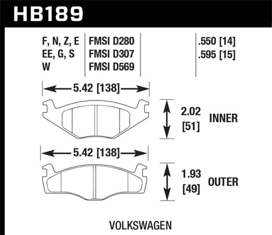 Hawk Blue 9012 Brake Pads Volkswagon - HB189E.595