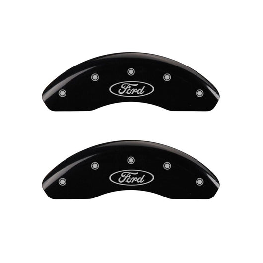MGP 4 Caliper Covers Engraved Front & Rear Oval logo/Ford Black finish silver ch - 10106SFRDBK