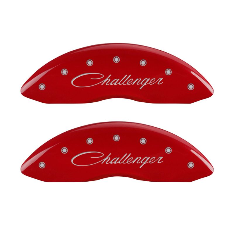 MGP 4 Caliper Covers Engraved Front Cursive/Challenger Engraved Rear RT Red finish silver ch - 12162SCLRRD