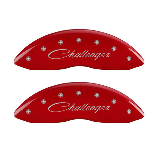 MGP 4 Caliper Covers Engraved Front Cursive/Challenger Engraved Rear RT Red finish silver ch - 12181SCLRRD