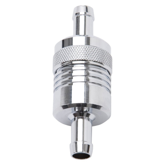 Edelbrock Fuel Filter Aluminum 3In X 01/ 1/8In 3/8In Inlet/Outlet Chrome - 8136