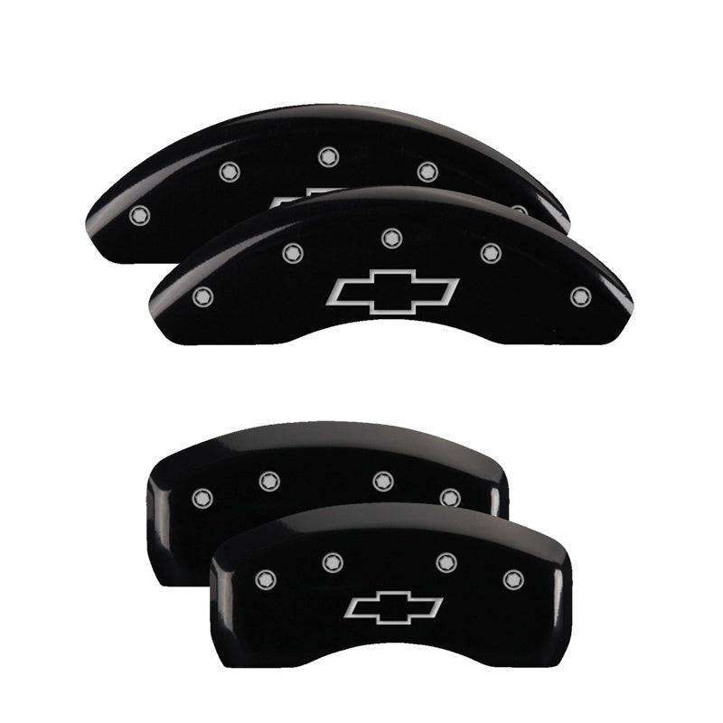 MGP 4 Caliper Covers Engraved F & R Chevy Racing Black Finish Silver Char 2019 Chevrolet Camaro - 14241SBRCBK