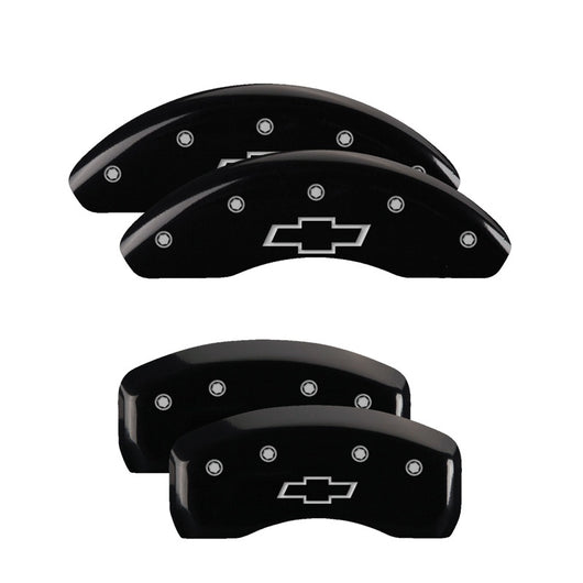 MGP 4 Caliper Covers Engraved F & R Chevy Racing Black Finish Silver Char 2019 Chevrolet Camaro - 14241SBRCBK