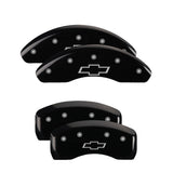 MGP 4 Caliper Covers Engraved Front & Rear Bowtie Black Finish Silver Char 2019 Chevrolet Bolt EV - 14246SBOWBK
