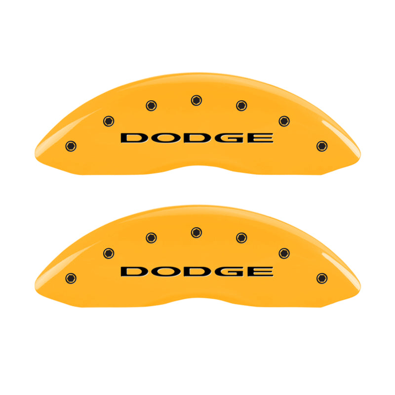 MGP Front set 2 Caliper Covers Engraved Front With out stripes/Dodge Yellow finish black ch - 12002FDD4YL