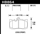 Hawk 13-17 Lexus GS350/GS350 F Sport / 12-17 Lexus IS350 HPS Street Front Brake Pads - HB864F.661
