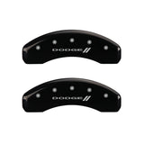 MGP 4 Caliper Covers Engraved Front & Rear With stripes/Dodge Black finish silver ch - 12059SDD3BK