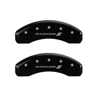 MGP 4 Caliper Covers Engraved Front & Rear With stripes/Dodge Black finish silver ch - 12059SDD3BK
