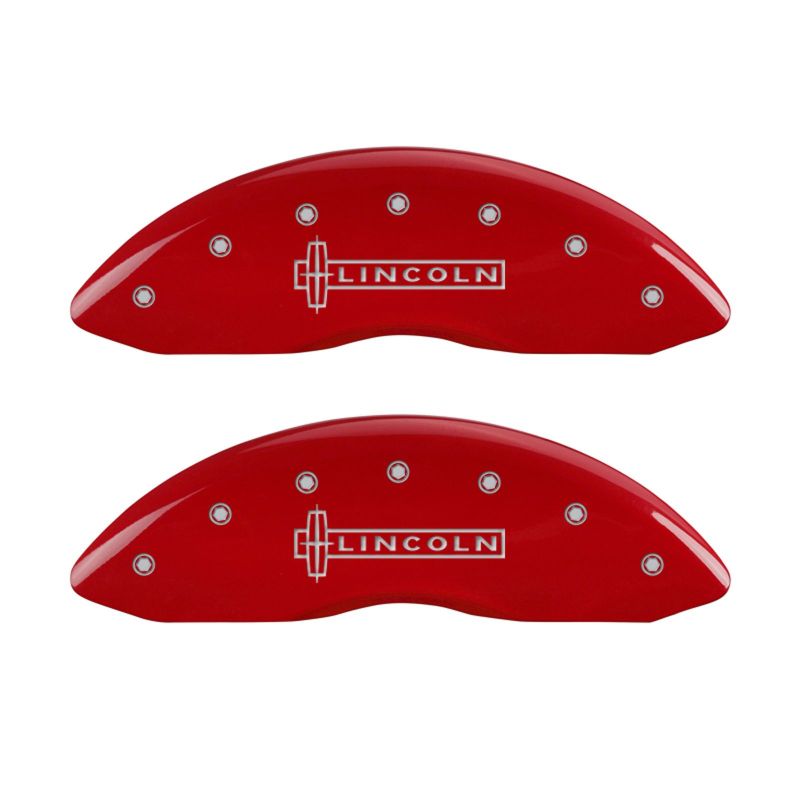 MGP 4 Caliper Covers Engraved Front & Rear Lincoln Red finish silver ch - 36013SLCNRD