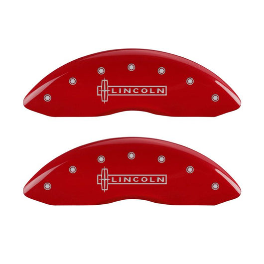 MGP 4 Caliper Covers Engraved Front & Rear Lincoln Red finish silver ch - 36013SLCNRD