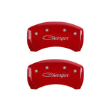 MGP 4 Caliper Covers Engraved Front & Rear Cursive/Charger Red finish silver ch - 12162SCHSRD