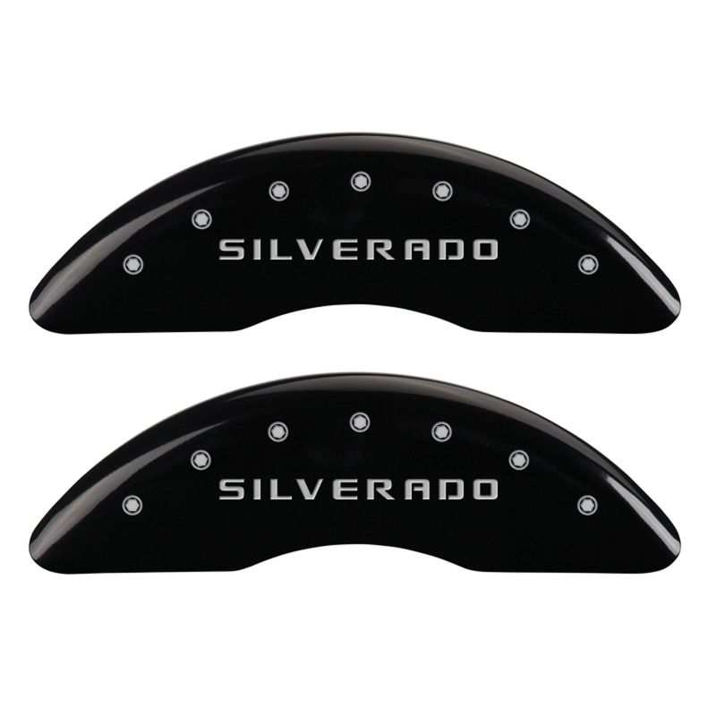 MGP 4 Caliper Covers Engraved Front & Rear Silverado Black finish silver ch - 14173SSILBK