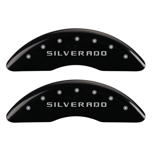 MGP 4 Caliper Covers Engraved Front & Rear Silverado Black finish silver ch - 14173SSILBK